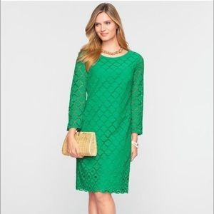 TALBOTS Green eyelet sheath dress size 12 Kelly emerald party wedding work
